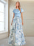 A-Line/Princess Boat Neck Short Sleeves Printed Floral Mother of the Bride Dresses with Bow