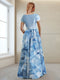 A-Line/Princess Boat Neck Short Sleeves Printed Floral Mother of the Bride Dresses with Bow