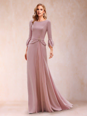 Trumpet/Mermaid Scoop Tulip Sleeves Mother of the Bride Dresses with Belt