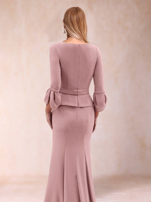 Trumpet/Mermaid Scoop Tulip Sleeves Mother of the Bride Dresses with Belt