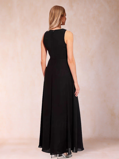 Chiffon Scoop Neck Sleeveless Floor-Length Mother of the Bride Pantsuits