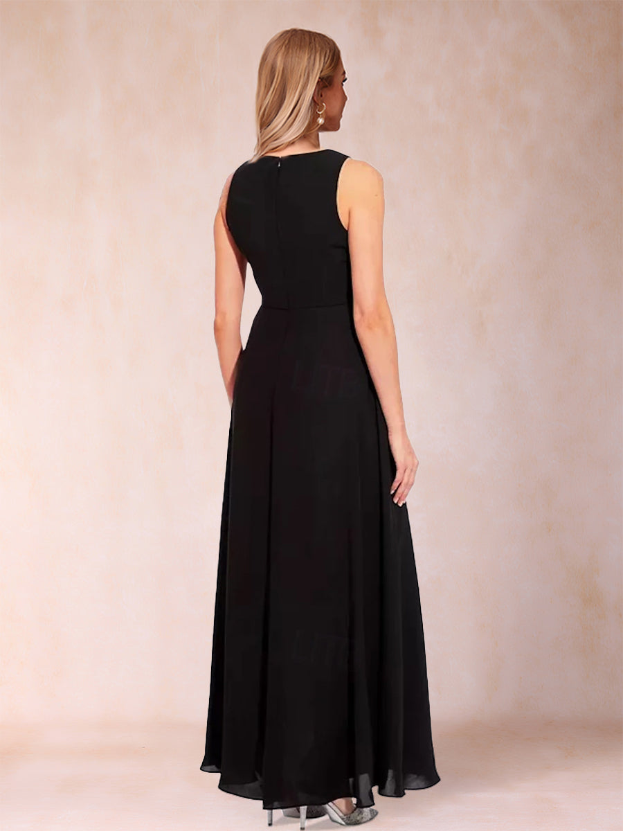 Chiffon Scoop Neck Sleeveless Floor-Length Mother of the Bride Pantsuits