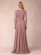 Chiffon V-Neck 3/4 Sleeves Floor-Length Ruched Mother of the Bride Pantsuits with Appliques