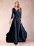 Chiffon V-Neck 3/4 Sleeves Floor-Length Ruched Mother of the Bride Pantsuits with Appliques