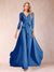 Chiffon V-Neck 3/4 Sleeves Floor-Length Ruched Mother of the Bride Pantsuits with Appliques