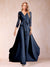 Chiffon V-Neck 3/4 Sleeves Floor-Length Ruched Mother of the Bride Pantsuits with Appliques