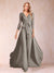 Chiffon V-Neck 3/4 Sleeves Floor-Length Ruched Mother of the Bride Pantsuits with Appliques
