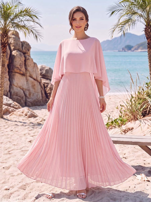 A-Line/Princess Scoop Long Sleeves Floor-Length Pleated Mother of the Bride Dresses