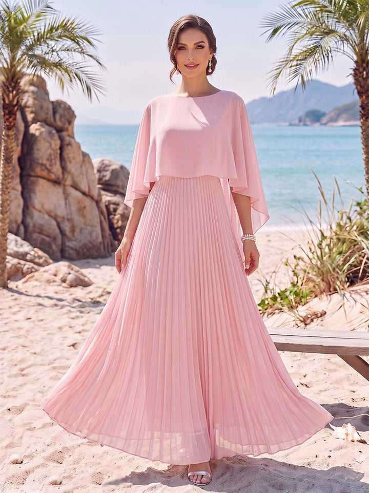 A-Line/Princess Scoop Long Sleeves Floor-Length Pleated Mother of the Bride Dresses