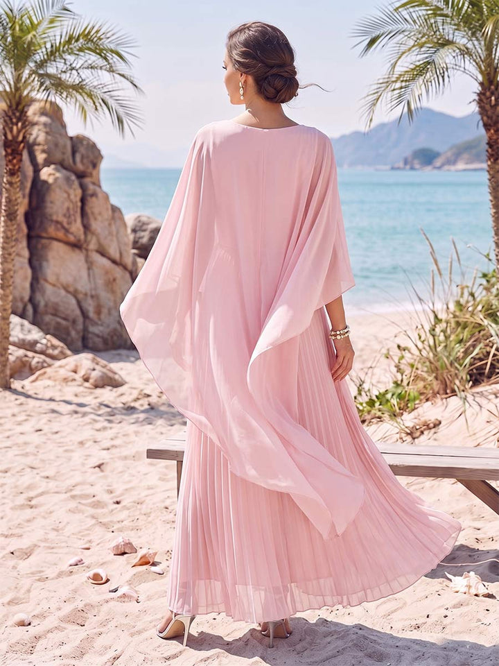 A-Line/Princess Scoop Long Sleeves Floor-Length Pleated Mother of the Bride Dresses