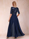 Sequin V-Neck Half Sleeves Floor-Length Mother of the Bride Pantsuits with Bow