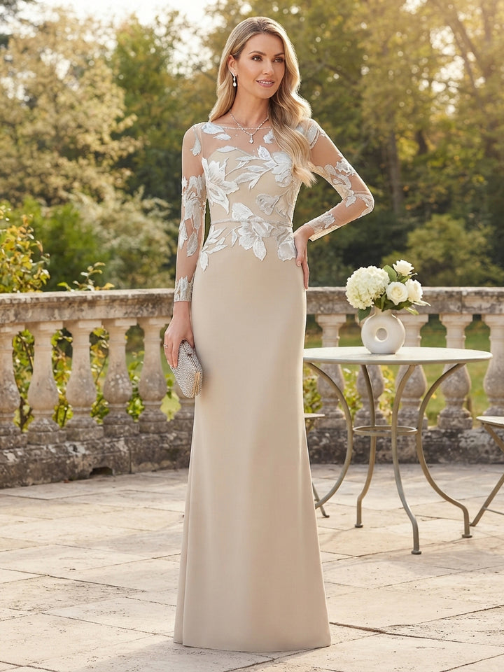 Sheath/Column Scoop Long Sleeves Floor-Length Lace Mother of the Bride Dresses