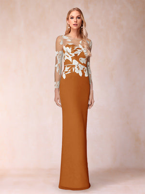 Sheath/Column Scoop Long Sleeves Floor-Length Lace Mother of the Bride Dresses