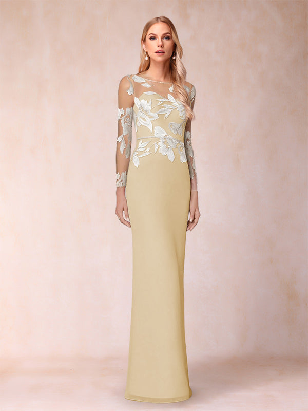 Sheath/Column Scoop Long Sleeves Floor-Length Lace Mother of the Bride Dresses