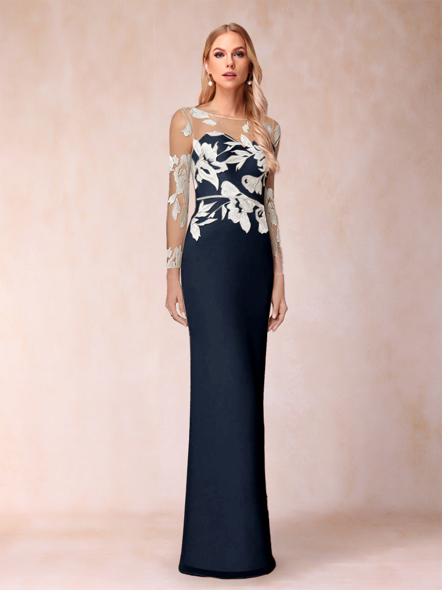 Sheath/Column Scoop Long Sleeves Floor-Length Lace Mother of the Bride Dresses