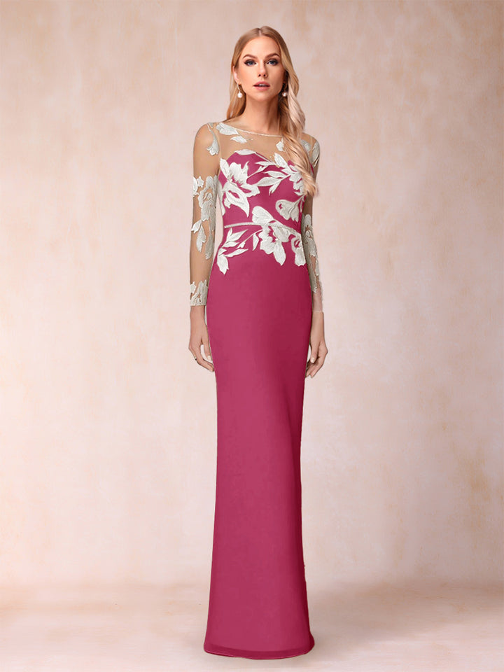 Sheath/Column Scoop Long Sleeves Floor-Length Lace Mother of the Bride Dresses