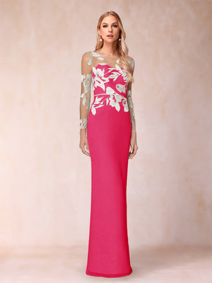 Sheath/Column Scoop Long Sleeves Floor-Length Lace Mother of the Bride Dresses