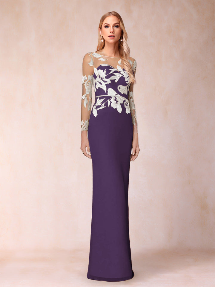 Sheath/Column Scoop Long Sleeves Floor-Length Lace Mother of the Bride Dresses