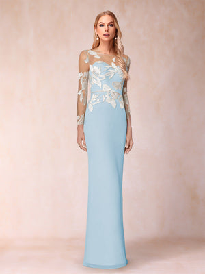 Sheath/Column Scoop Long Sleeves Floor-Length Lace Mother of the Bride Dresses