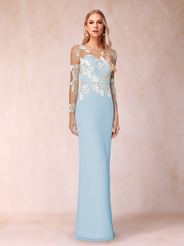 Sheath/Column Scoop Long Sleeves Floor-Length Lace Mother of the Bride Dresses