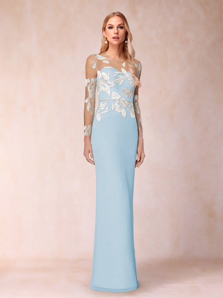 Sheath/Column Scoop Long Sleeves Floor-Length Lace Mother of the Bride Dresses