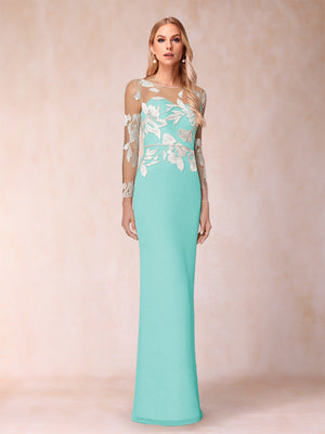 Sheath/Column Scoop Long Sleeves Floor-Length Lace Mother of the Bride Dresses