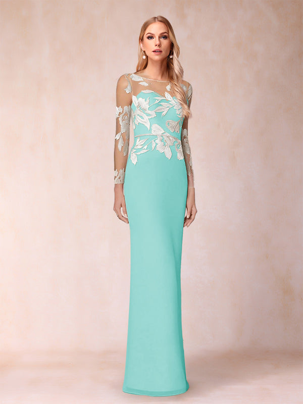 Sheath/Column Scoop Long Sleeves Floor-Length Lace Mother of the Bride Dresses