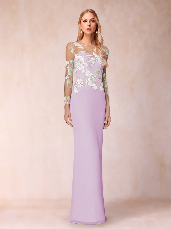 Sheath/Column Scoop Long Sleeves Floor-Length Lace Mother of the Bride Dresses