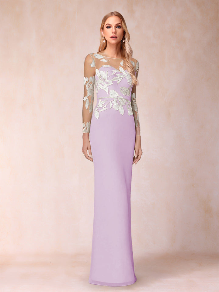 Sheath/Column Scoop Long Sleeves Floor-Length Lace Mother of the Bride Dresses