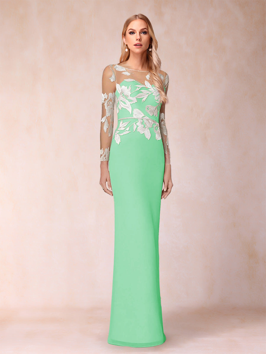 Lavetir Turquoise Sheath/Column Scoop Long Sleeves Floor-Length Lace Mother of the Bride Dresses 2026