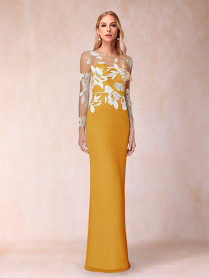 Sheath/Column Scoop Long Sleeves Floor-Length Lace Mother of the Bride Dresses