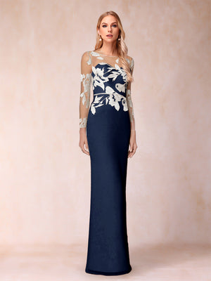 Sheath/Column Scoop Long Sleeves Floor-Length Lace Mother of the Bride Dresses