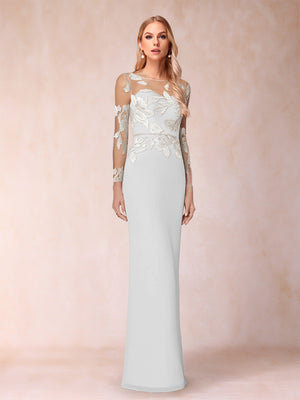 Sheath/Column Scoop Long Sleeves Floor-Length Lace Mother of the Bride Dresses