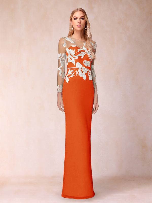 Sheath/Column Scoop Long Sleeves Floor-Length Lace Mother of the Bride Dresses