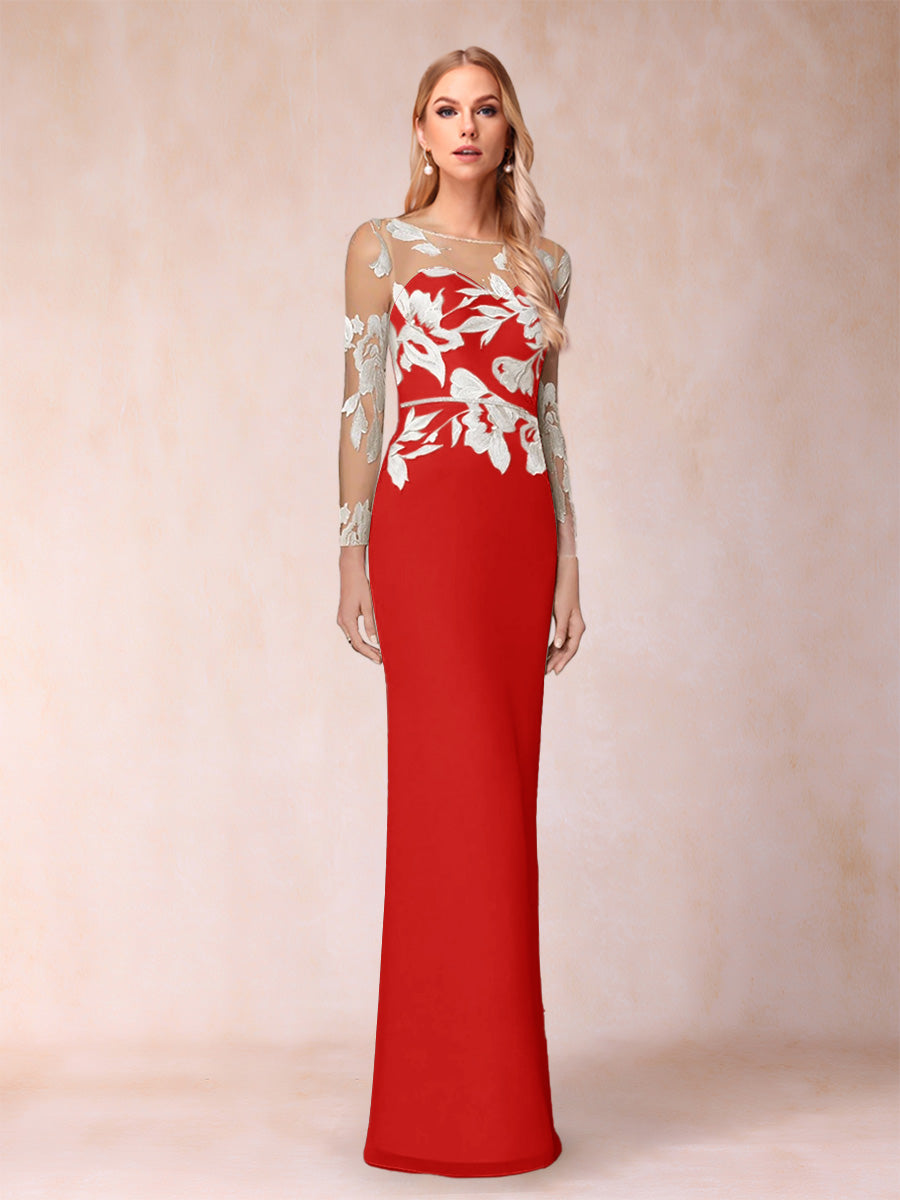 Sheath/Column Scoop Long Sleeves Floor-Length Lace Mother of the Bride Dresses