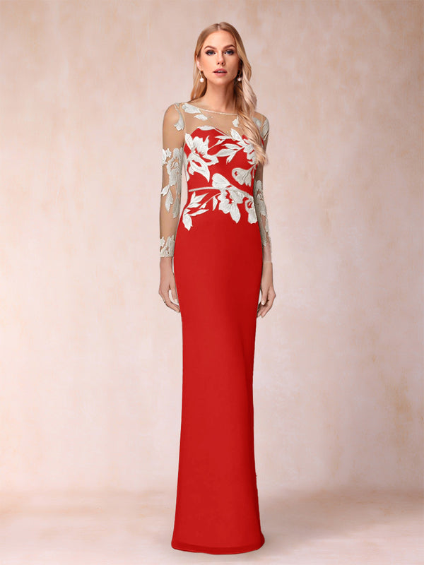 Sheath/Column Scoop Long Sleeves Floor-Length Lace Mother of the Bride Dresses