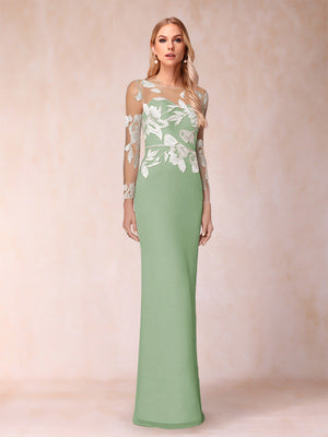 Sheath/Column Scoop Long Sleeves Floor-Length Lace Mother of the Bride Dresses