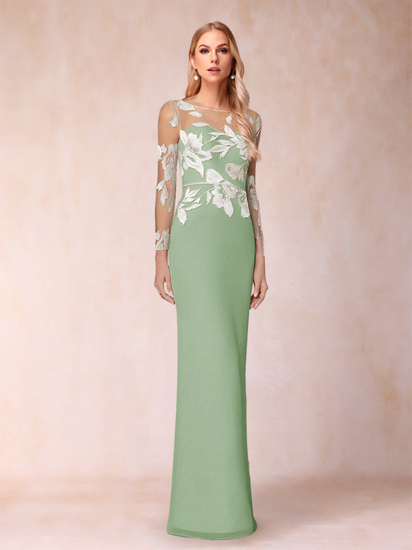 Sheath/Column Scoop Long Sleeves Floor-Length Lace Mother of the Bride Dresses