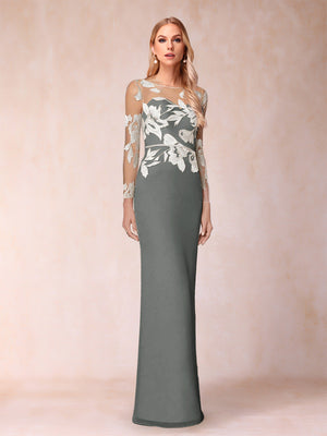 Sheath/Column Scoop Long Sleeves Floor-Length Lace Mother of the Bride Dresses