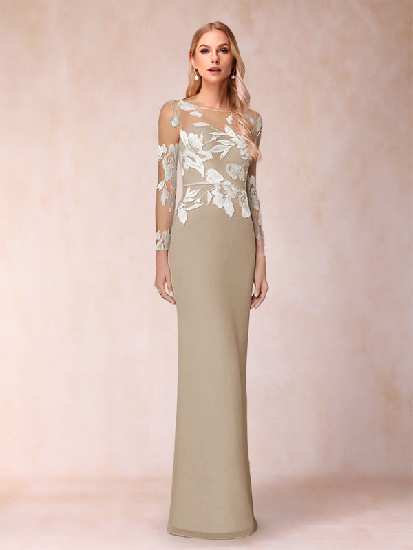Sheath/Column Scoop Long Sleeves Floor-Length Lace Mother of the Bride Dresses
