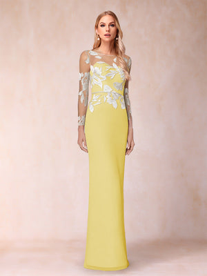 Sheath/Column Scoop Long Sleeves Floor-Length Lace Mother of the Bride Dresses