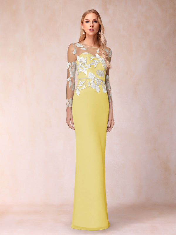 Sheath/Column Scoop Long Sleeves Floor-Length Lace Mother of the Bride Dresses