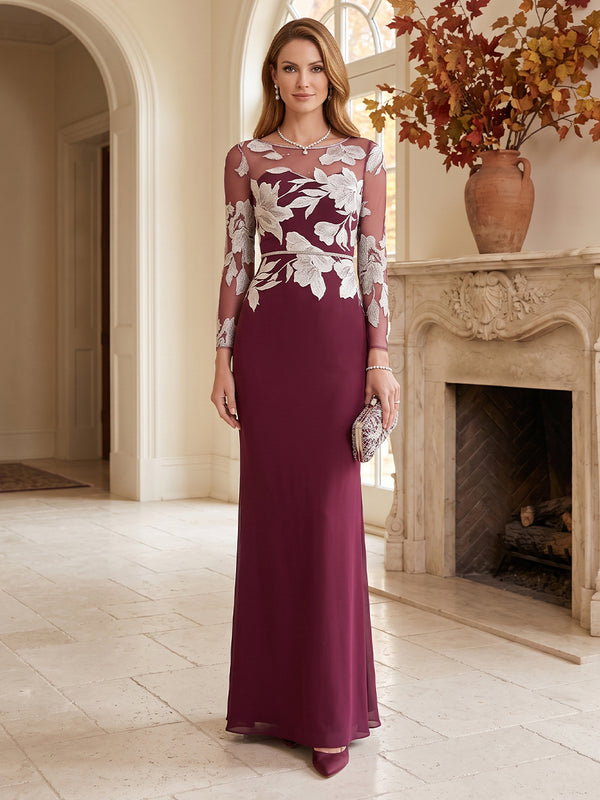 Sheath/Column Scoop Long Sleeves Floor-Length Lace Mother of the Bride Dresses