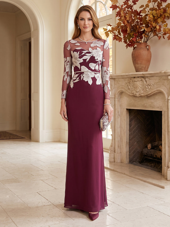 Sheath/Column Scoop Long Sleeves Floor-Length Lace Mother of the Bride Dresses