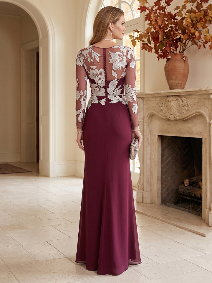 Sheath/Column Scoop Long Sleeves Floor-Length Lace Mother of the Bride Dresses