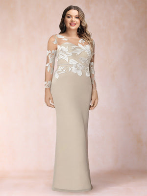 Sheath/Column Scoop Long Sleeves Floor-Length Lace Plus Size Mother of the Bride Dresses