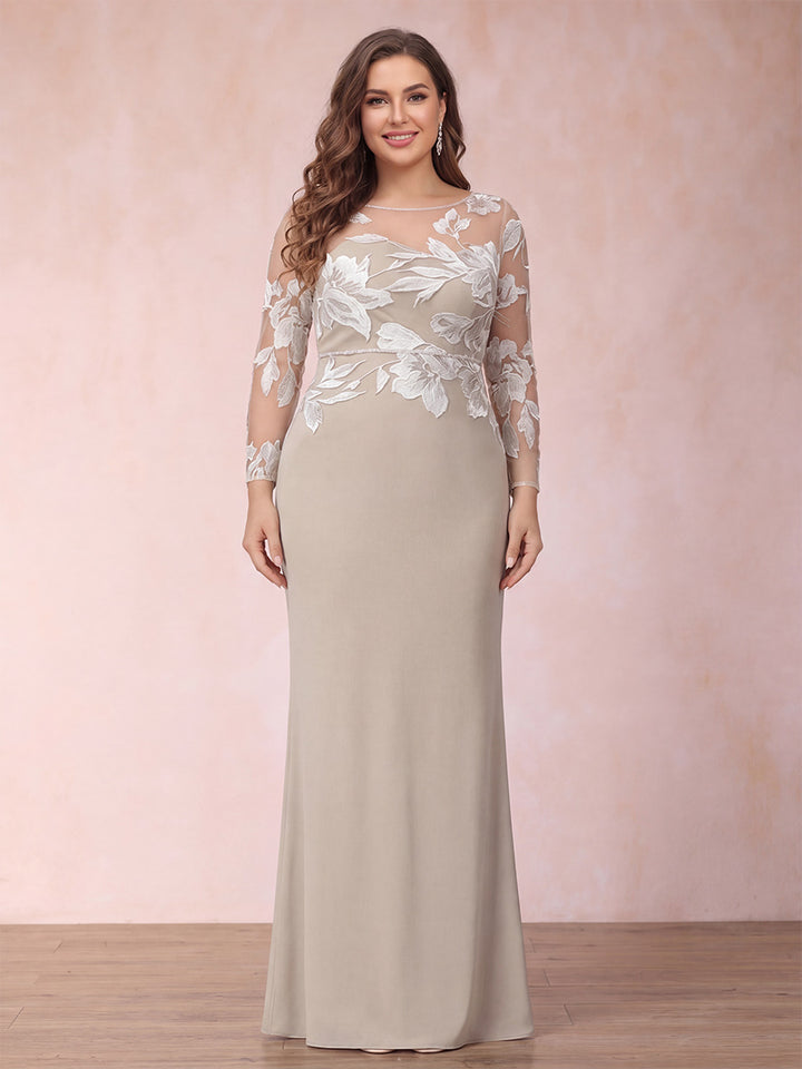 Sheath/Column Scoop Long Sleeves Floor-Length Lace Plus Size Mother of the Bride Dresses