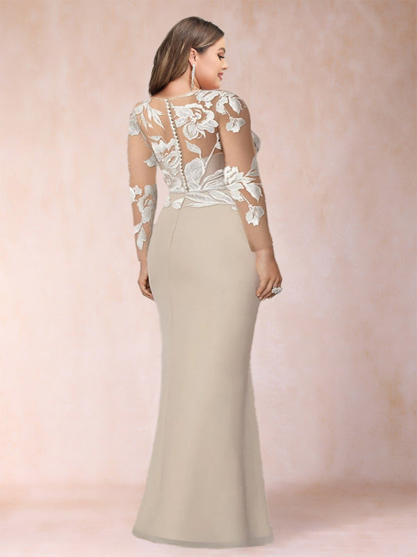 Sheath/Column Scoop Long Sleeves Floor-Length Lace Plus Size Mother of the Bride Dresses