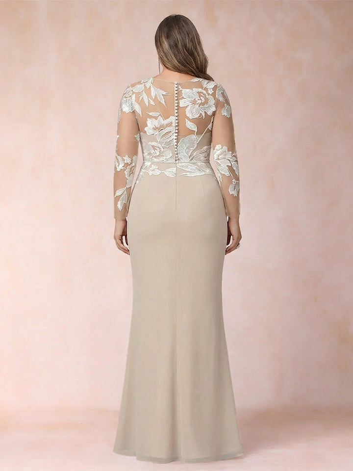 Sheath/Column Scoop Long Sleeves Floor-Length Lace Plus Size Mother of the Bride Dresses
