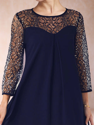 Sheath/Column Scoop Long Sleeves Knee-Length Mother of the Bride Dresses with Rhinestones